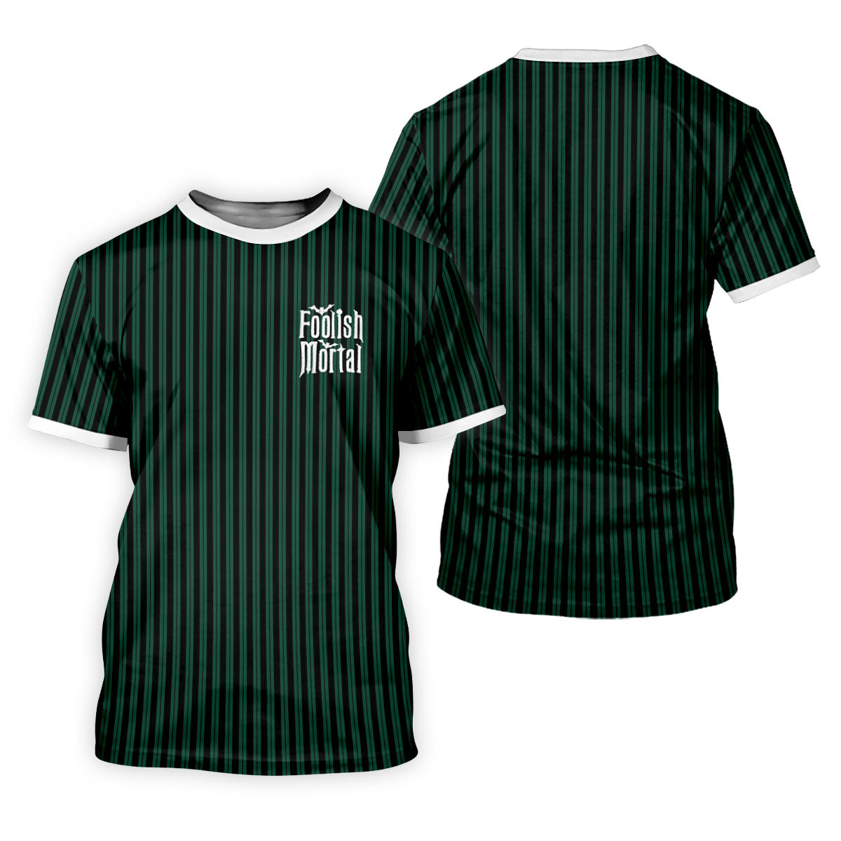 Green Foolish Mortal Striped Golf Polo Shirt, Men's Golf Shirt, Halloween Shirt For Men