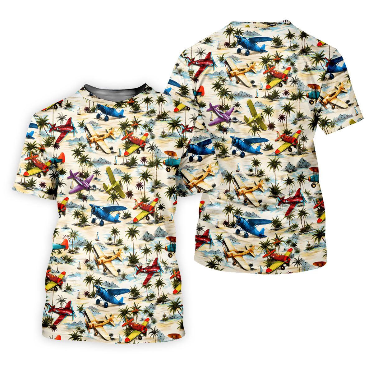 Vintage Airplane Hawaiian Golf Shirt, Tropical Aircraft Pattern, Polo Shirts For Women