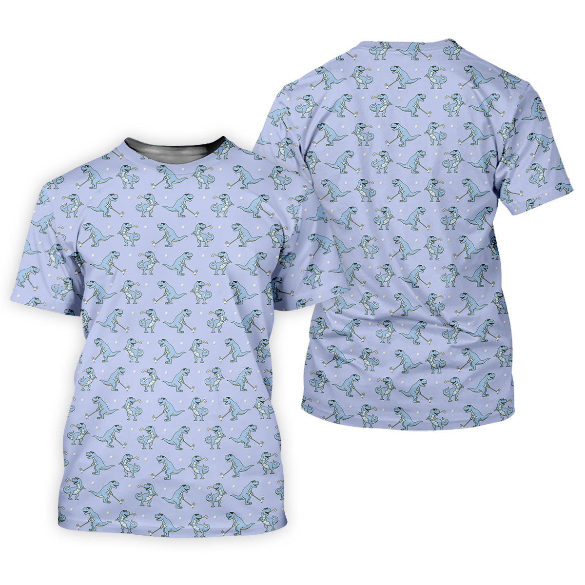 Blue T-Rex Dinosaur Golfer Pattern Golf Polo Shirt, Men's Golf Shirt, Mens Golf Polo
