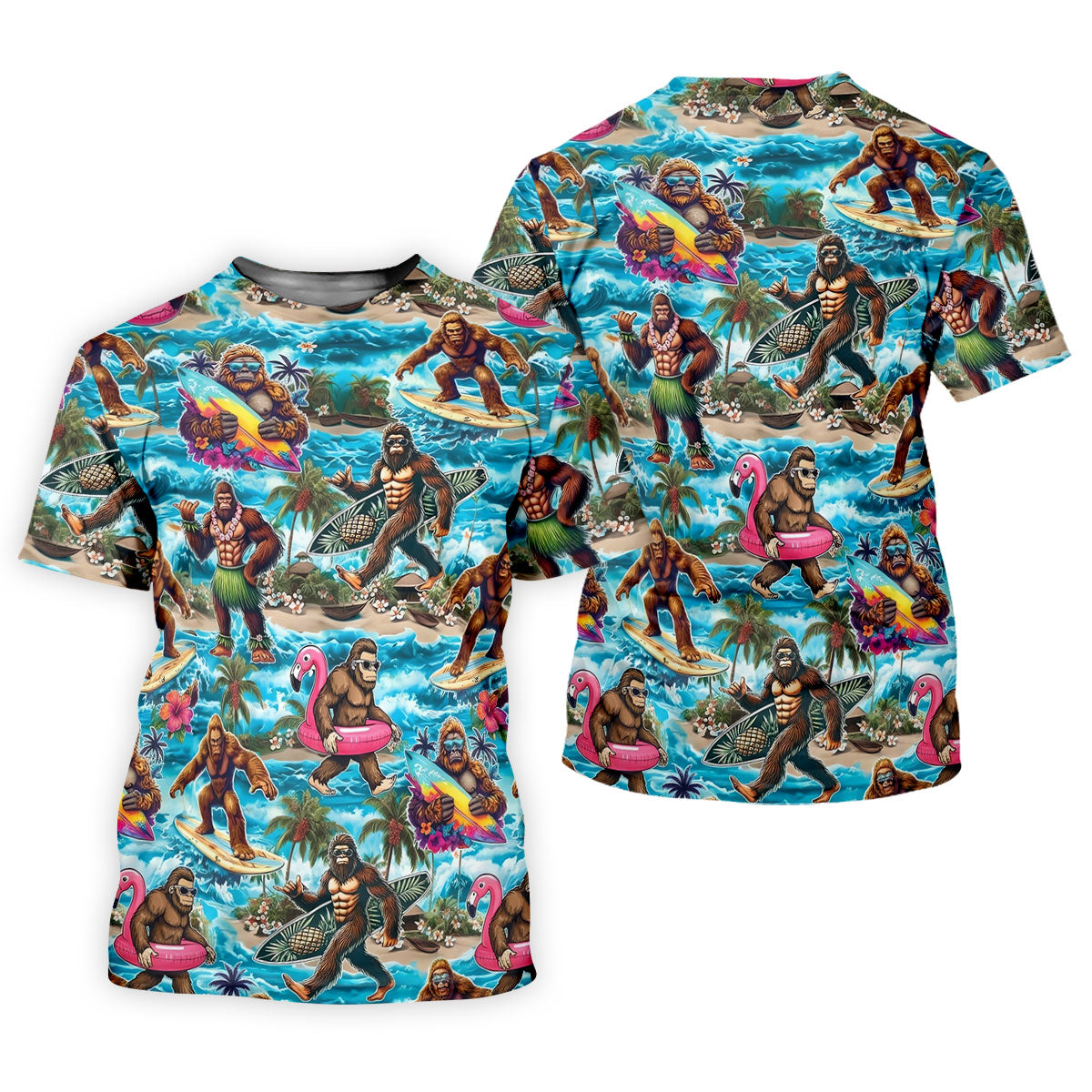 Funny Bigfoot Hawaiian Golf Shirt, Beach Theme Women's Golf Tops, Ladies Golf Shirts