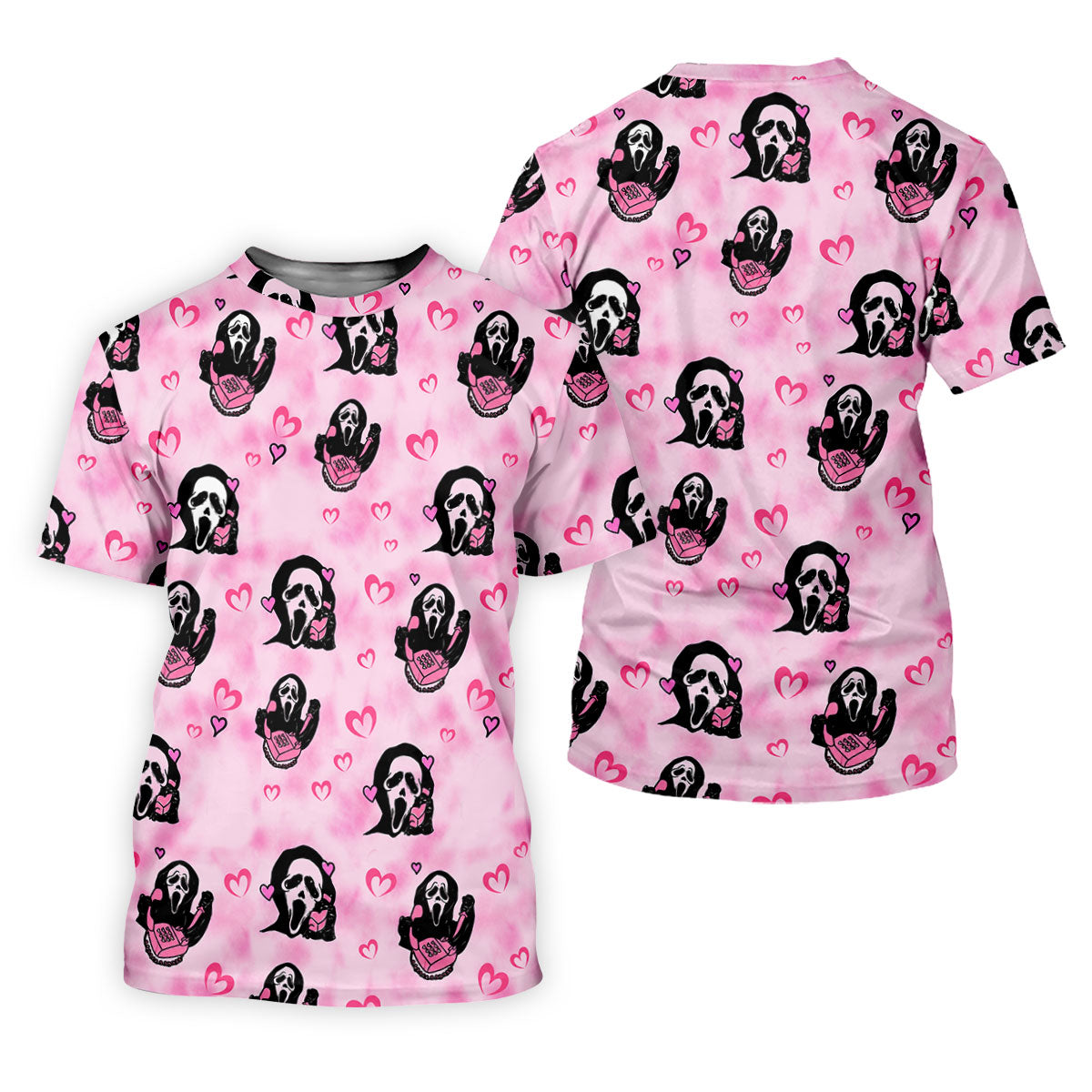 Pink Cute Ghost Caller Heart Pattern Halloween Golf Polo Shirt, Golf Apparel For Men