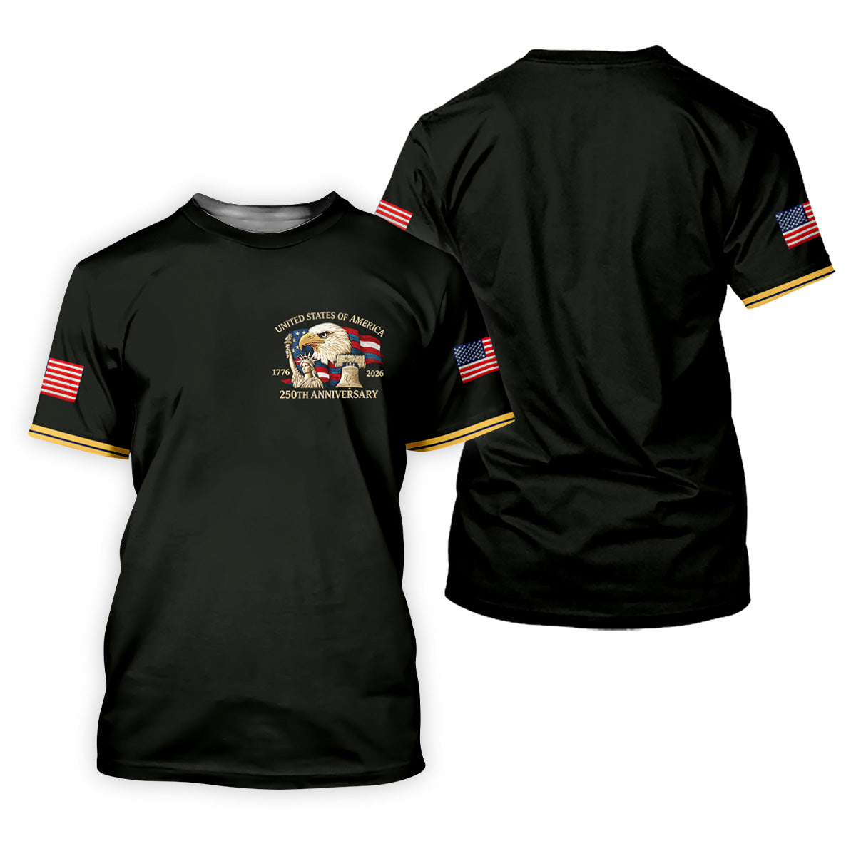 Bald Eagle American Flag 250 Years Black Golf Shirt, Patriotic 4th Of July Golf Shirt For Women