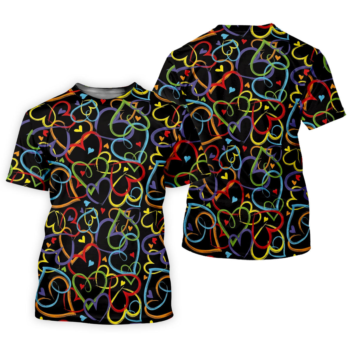 Colorful Heart Outline Pattern Golf Polo Shirt, Golf Polo Shirts For Men, Mens Golf Apparel