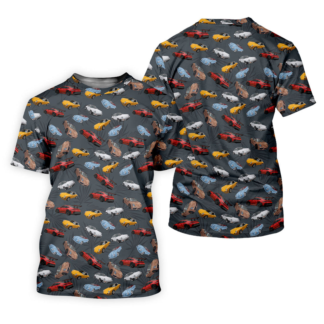 Charcoal Vintage Sports Car Pattern Golf Polo Shirt, Men's Golf Shirt, Golf Polo Shirts For Men