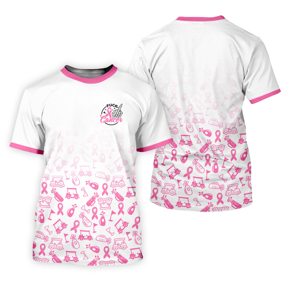 Fuck Cancer Pink Ribbon Breast Cancer Polo Shirt, Ladies Golf Top, Women’s Golf Apparel