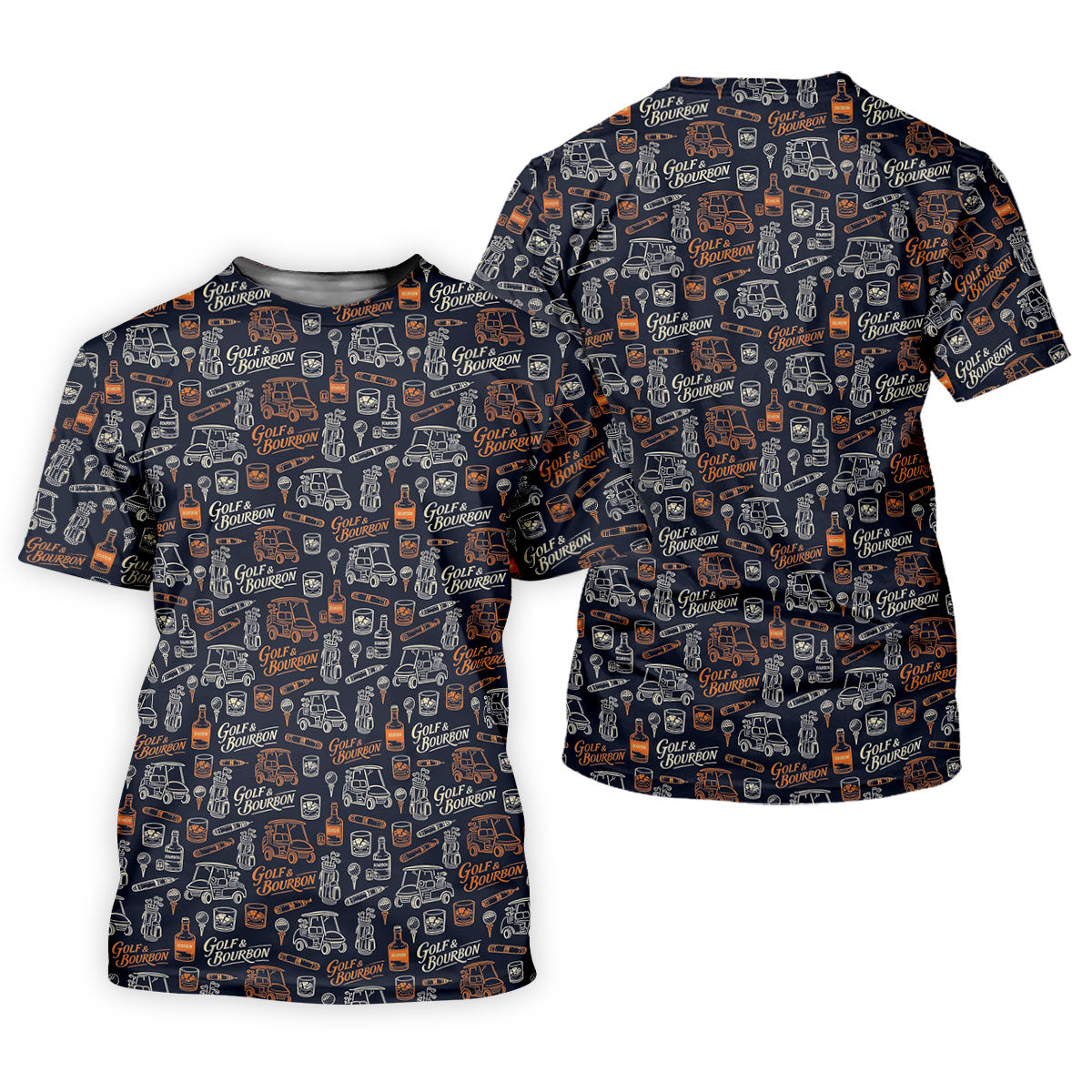Funny Golf Bourbon Cigar Pattern Polo Shirt, Golf Polo Shirts For Men, Mens Golf Apparel