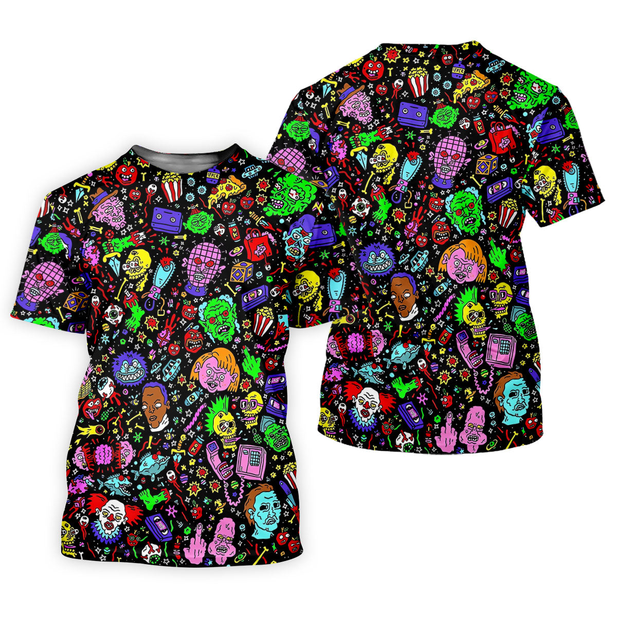 Halloween Horror Character Doodle Hawaiian Golf Shirt, Men's Golf Shirt, Printed Golf Polo Shirt