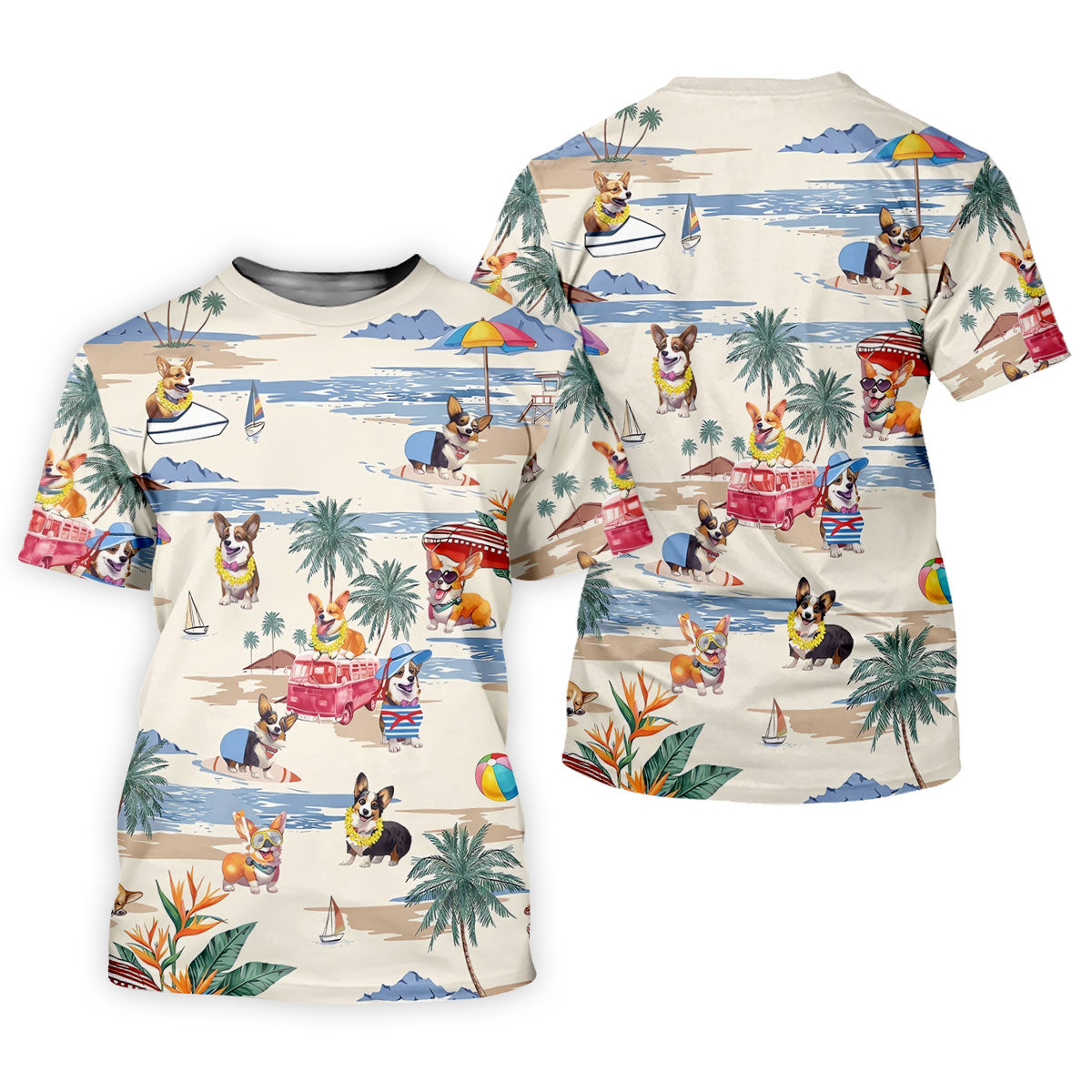 Cute Corgi Beach Vacation Golf Polo Shirt, Golf Polo Shirts For Men, Mens Golf Apparel