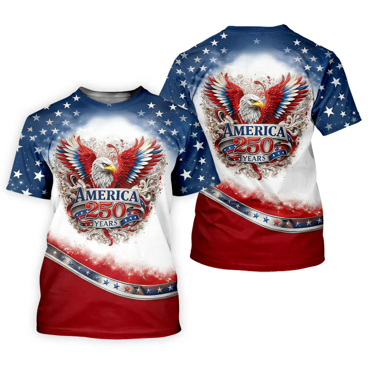 Bald Eagle Red White Blue Patriotic Stars 4th Of July Golf Shirt, 250 Years Golf Shirts For Men