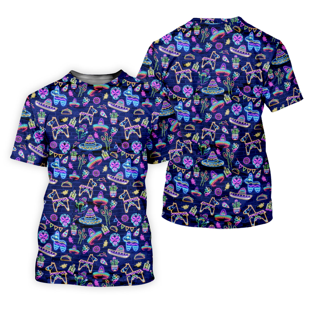 Mexican Holiday Symbols Neon Pattern Cinco De Mayo Celebration Fiesta Themed Golf Shirt For Women