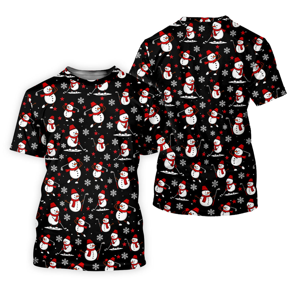 Cute Snowman Golf Pose Black Golf Shirt, Christmas Golf Shirt, Golf Shirts For Men, Golf Gift For Men