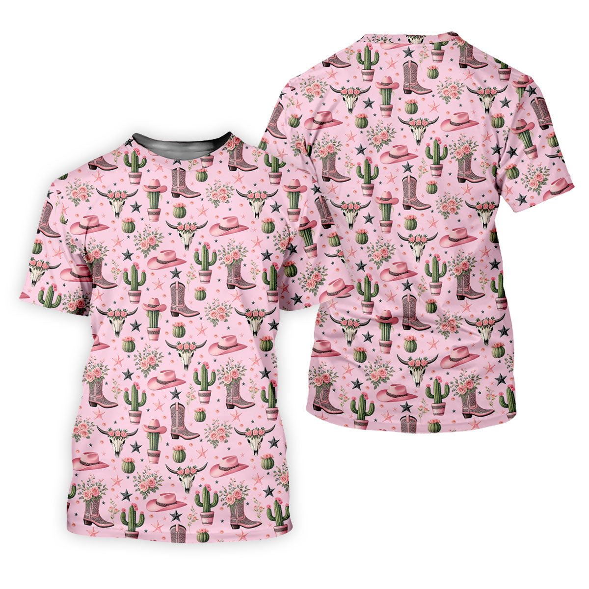 Pink Western Boots Roses Cactus Pattern Hawaiian Golf Shirt, Printed Golf Shirt, Women’s Golf Apparel