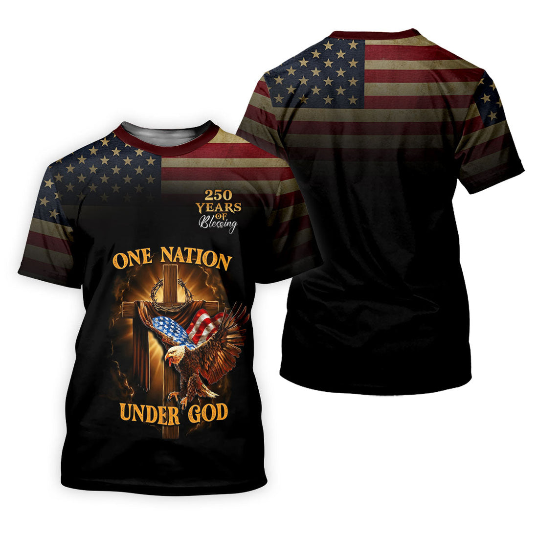 One Nation Under God 250 Years Faith Cross 4th Of July Golf Shirt, Patriotic Women's Golf Tops