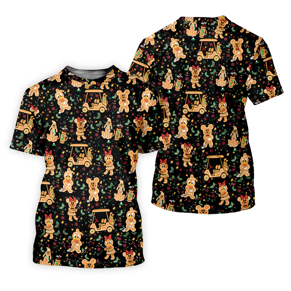 Cartoon Gingerbread Black Golf Shirt, Christmas Golf Shirt, Polo Shirts For Men, Golf Gift For Men