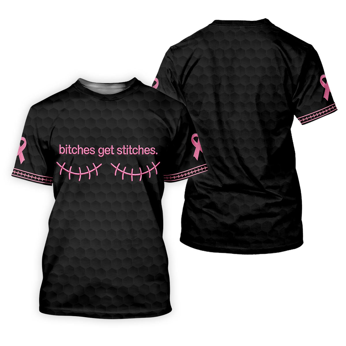 Bitches Get Stitches Breast Cancer Polo Shirt, Golf Shirts For Men, Mens Golf Apparel