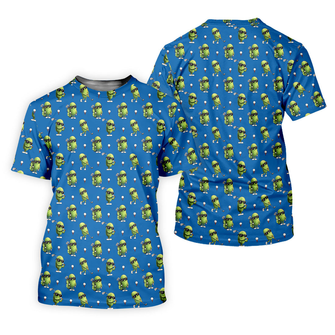 Cartoon Cactus Golfer Blue Golf Shirt, Women’s Golf Polo, Golf Tops For Women, Printed Golf Shirt