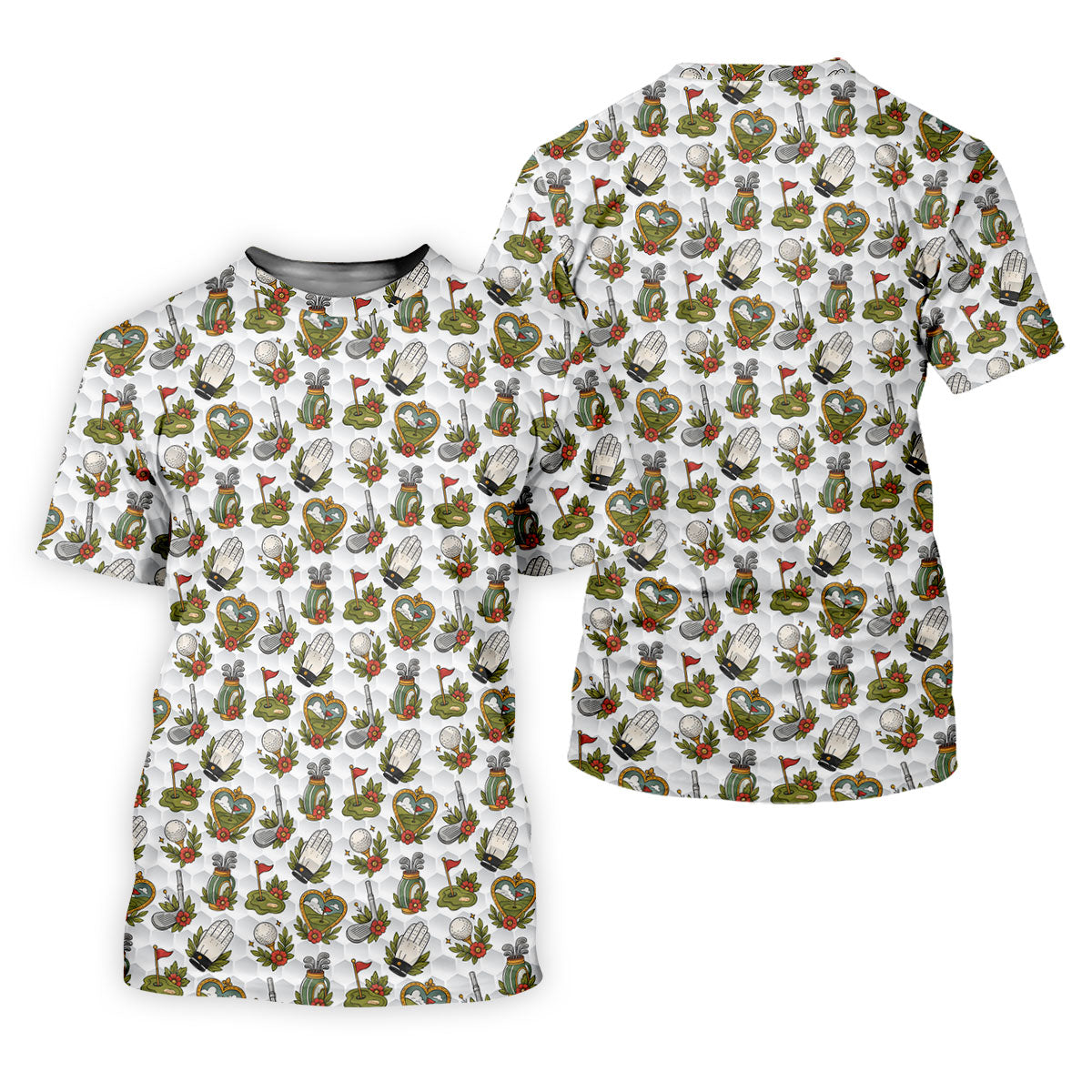 Floral Golf Club Pattern White Hawaiian Golf Shirt, Women's Golf Tops, Golf Polo For Women