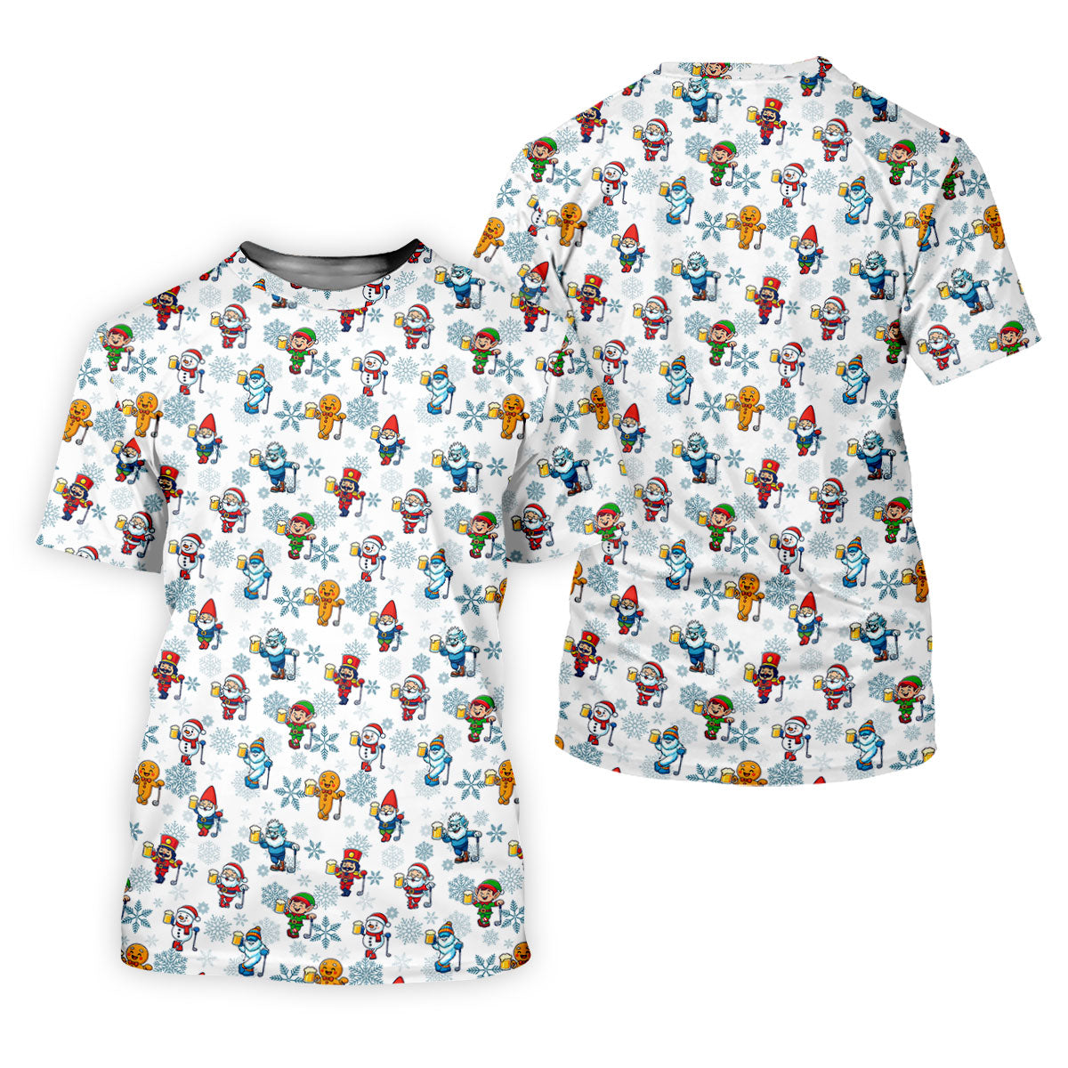 Christmas Characters Golf And Beer White Men's Funny Golf Shirts, Christmas Golf Shirt, Polo Shirts For Men