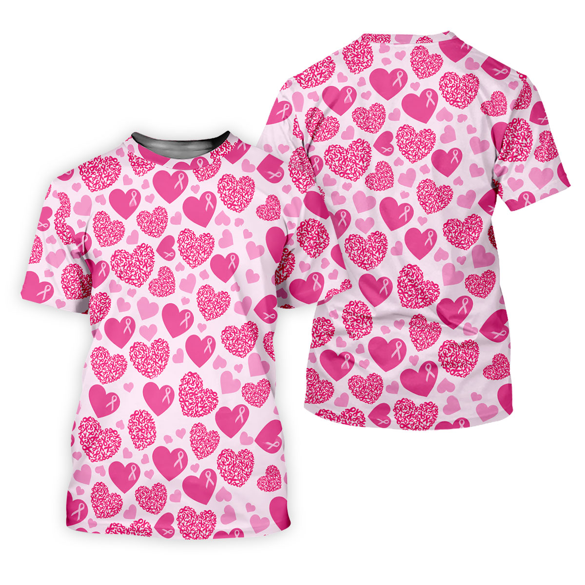 Pink Ribbon Heart Pattern Breast Cancer Polo Shirt, Golf Shirts For Men, Mens Golf Apparel