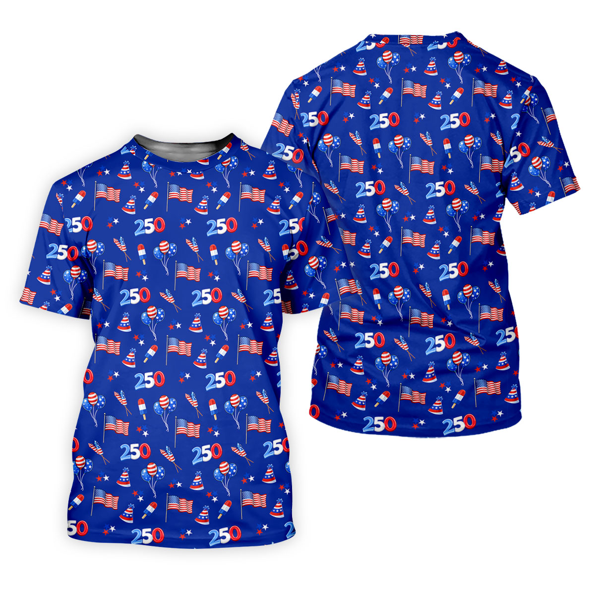 American Flags Balloon Hats Seamless Pattern 250th Anniversary Golf Shirts For Men, Patriotic Golf Shirt