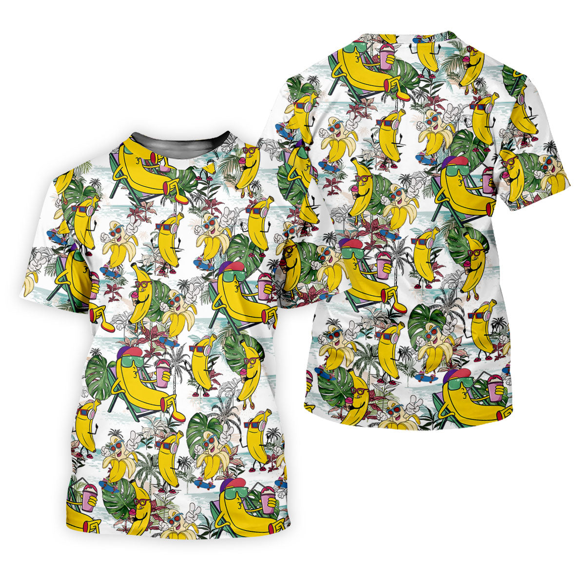 Cartoon Banana Characters on Tropical Island Hawaiian Golf Polo, Golf Tops For Women, Golfing Apparel
