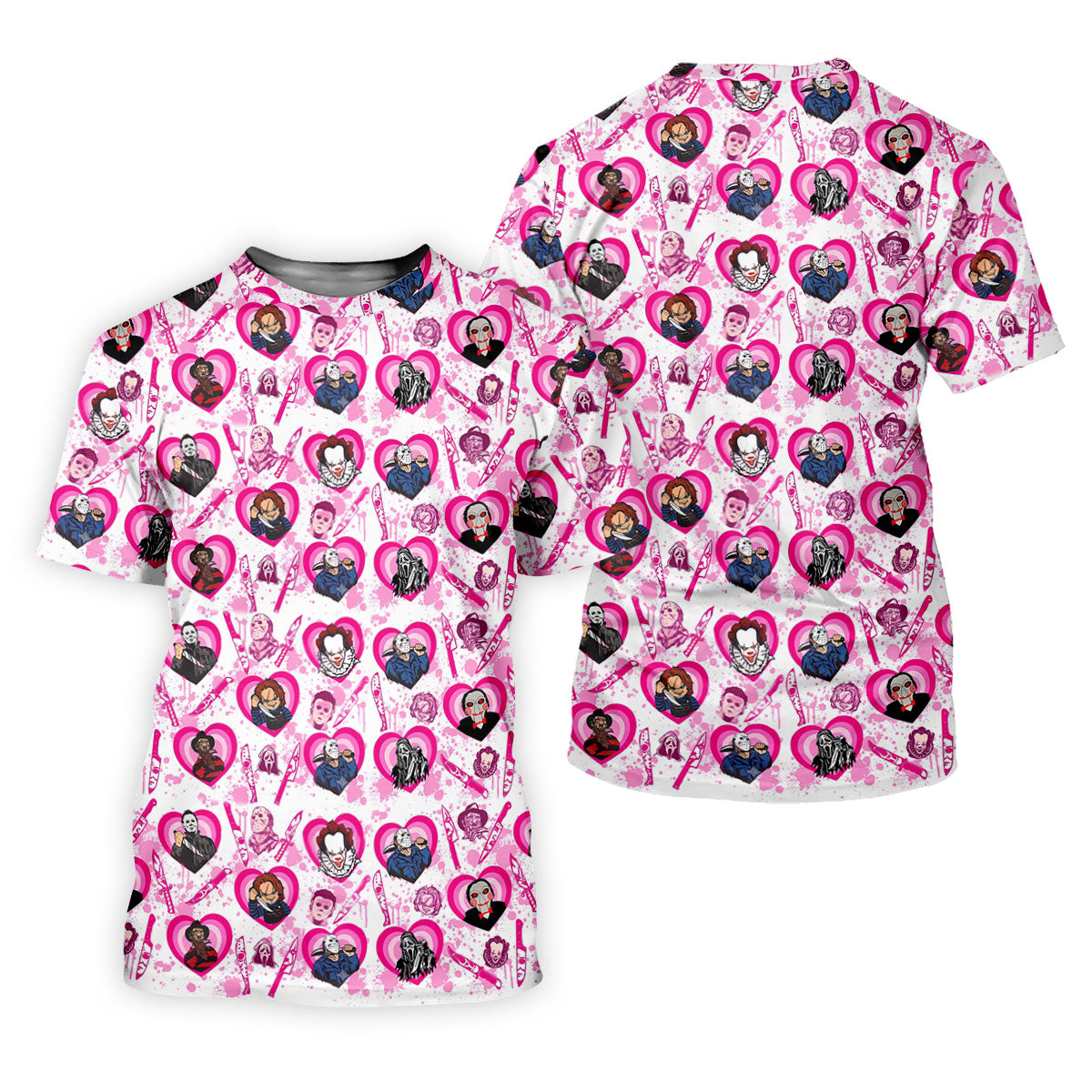 Pink Horror Character Pattern Golf Polo Shirt for Women Halloween Golf Apparel Ladies Golf Shirts