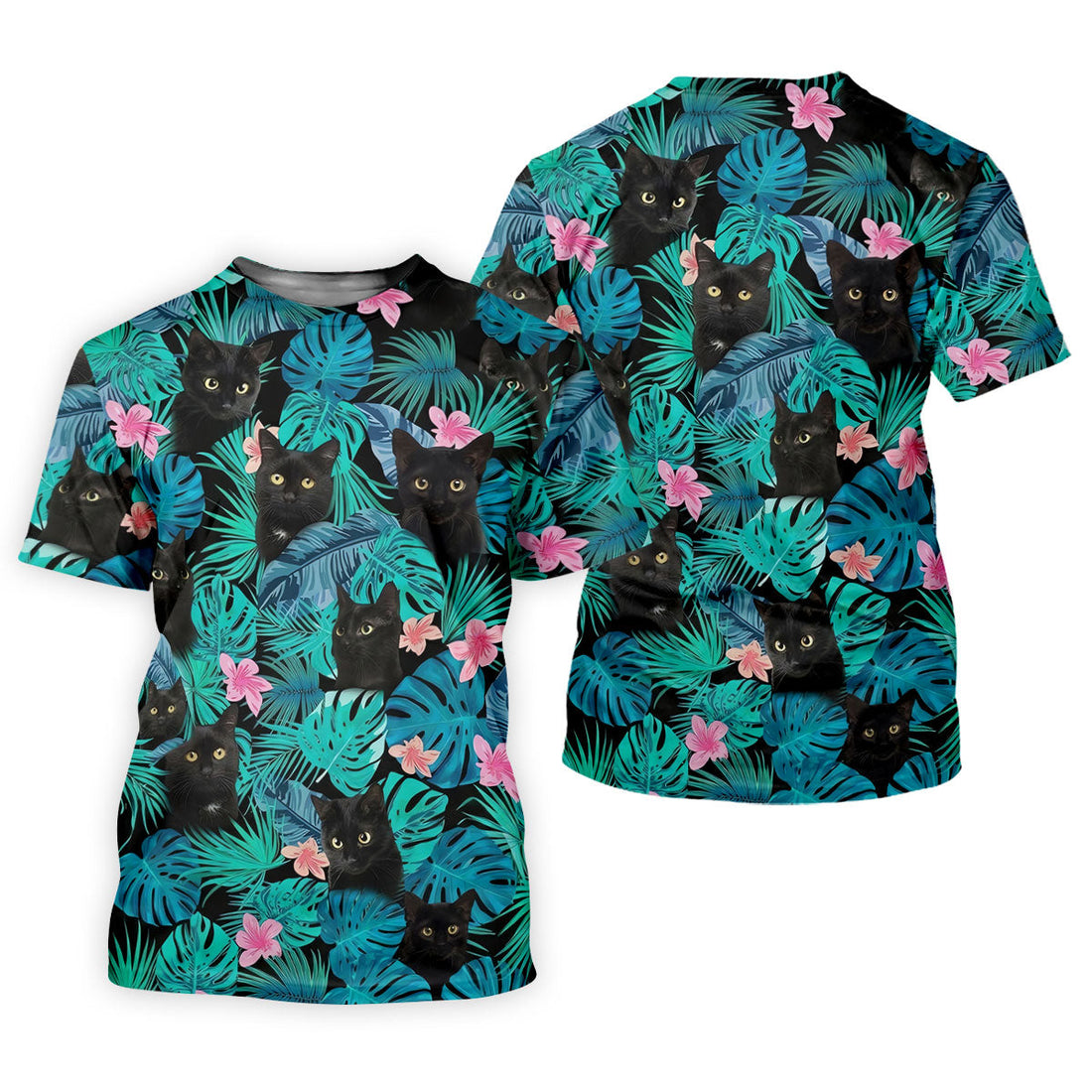 Black Cat Tropical Monstera Hawaiian Golf Polo Shirt, Hawaiian Golf Shirt, Golf Shirts For Men