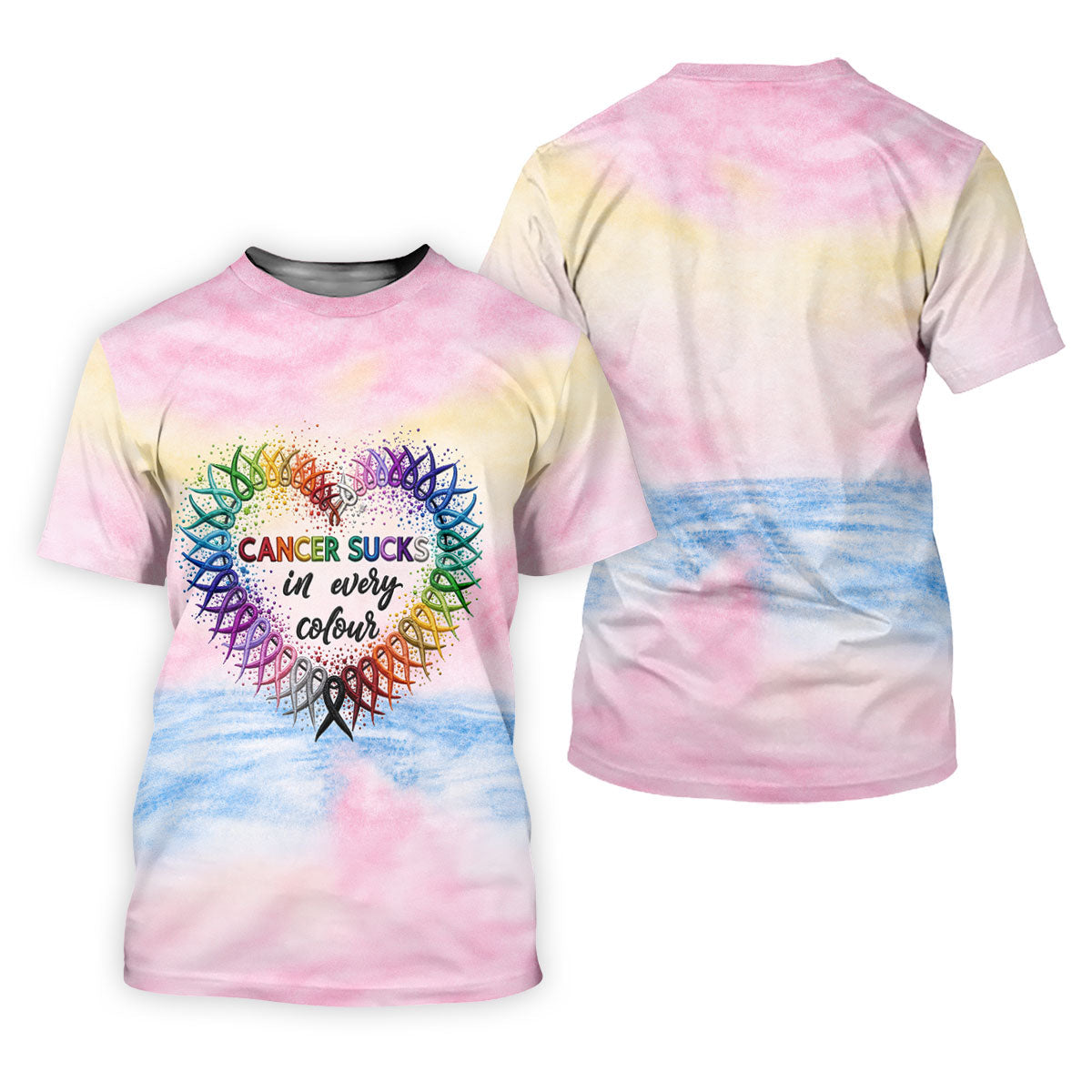 Cancer Sucks In Every Colour Ribbon Heart Polo Shirt, Ladies Golf Tops, Women’s Golf Polo
