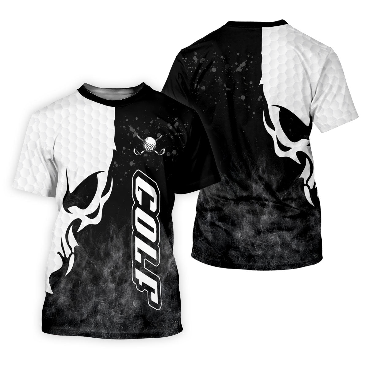 Monochrome Skull Golf Ball Graphic Golf Shirt, Mens Golf Polo, Printed Golf Shirts
