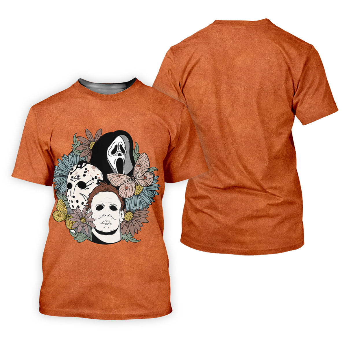 Floral Horror Mask Trio Halloween Golf Polo Shirt, Men's Golf Shirt, Mens Golf Apparel