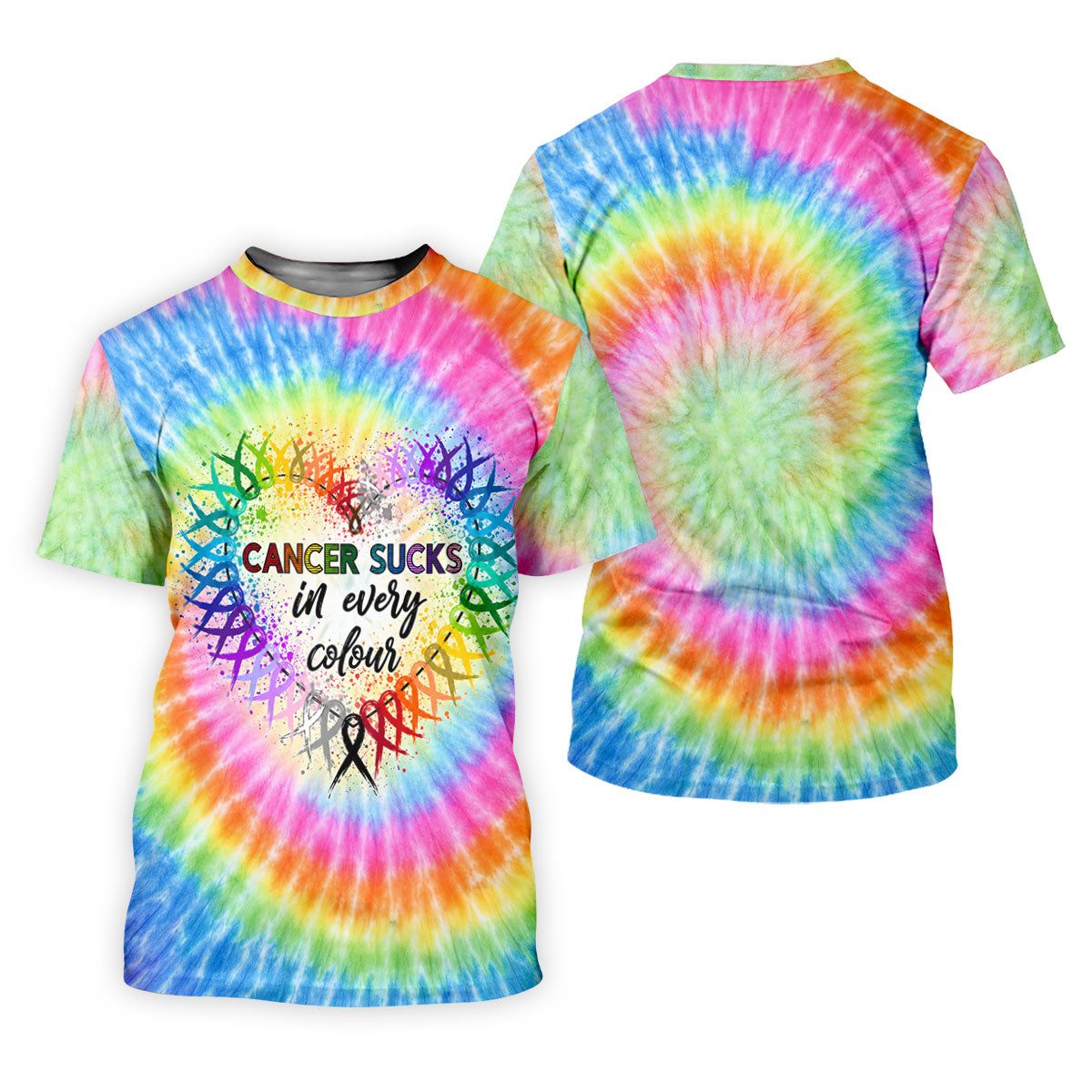 Cancer Sucks In Every Colour Tie Dye Ribbon Polo Shirt, Men's Golf Shirt, Mens Golf Polo