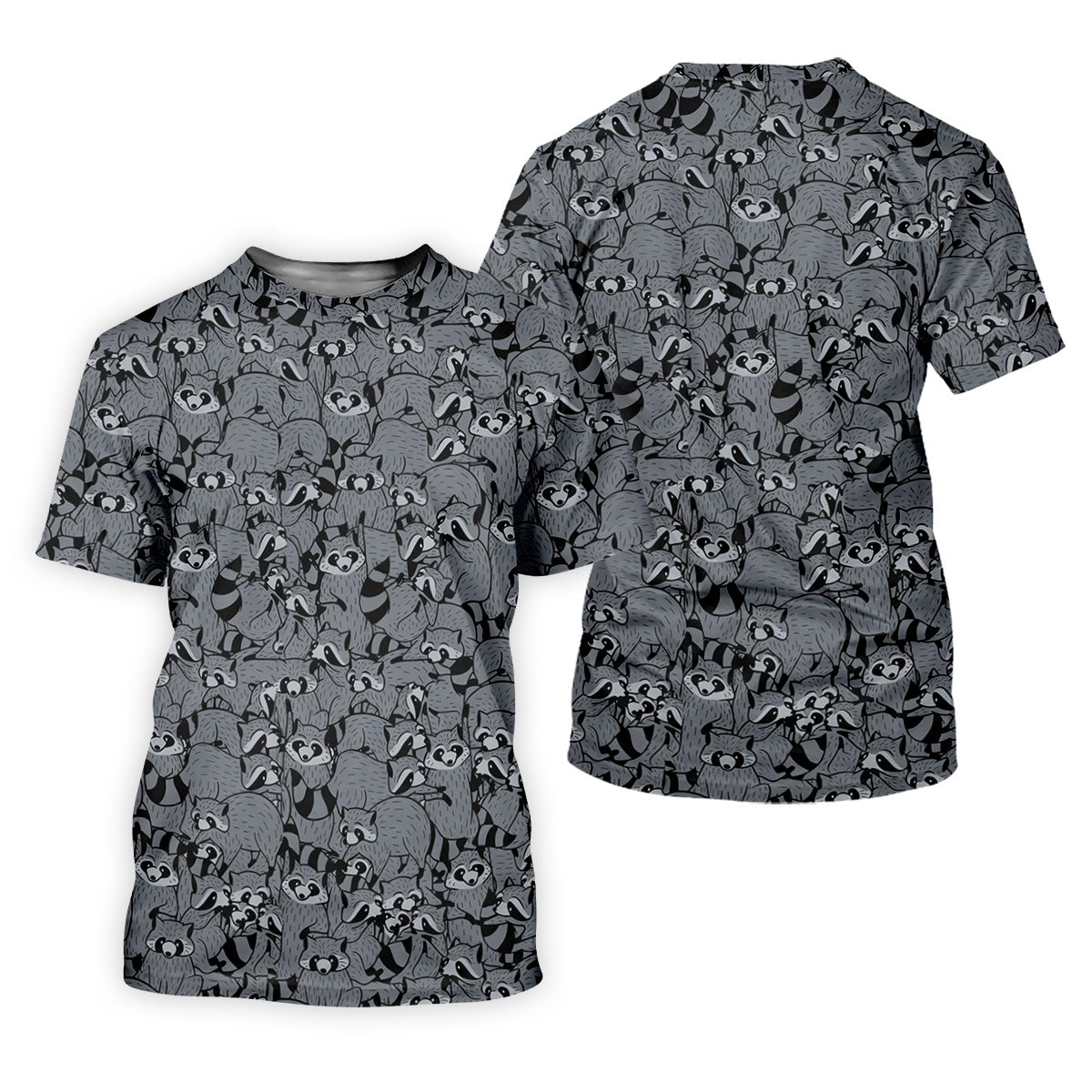 Gray Cartoon Raccoon Pattern Golf Polo Shirt, Men's Golf Shirt, Golf Polo Shirts For Men