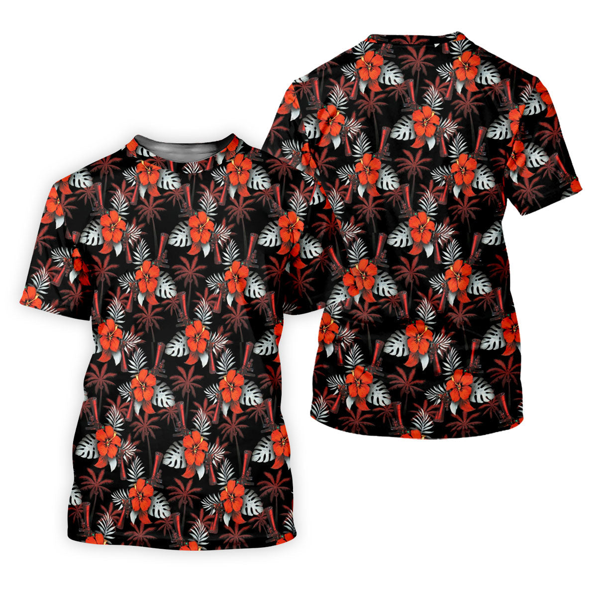 Orange Hibiscus Black Hawaiian Golf Shirt, Summer Vibe Golf Shirts For Men