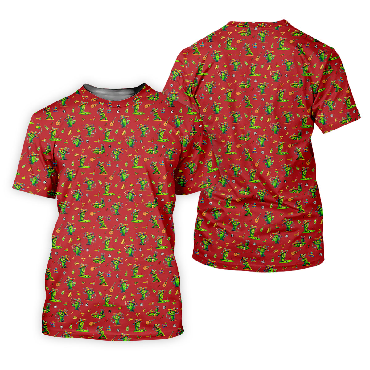 Cartoon Mustach Funny Cactus Cinco De Mayo Celebration Fiesta Themed Red Golf Shirts For Men