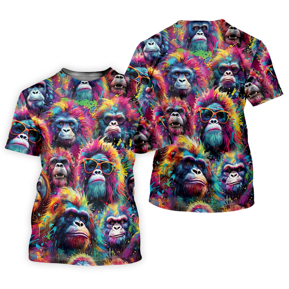 Street Art Style Cool Gorilla Hawaiian Golf Shirt, Tropical Theme Golf Shirts For Men