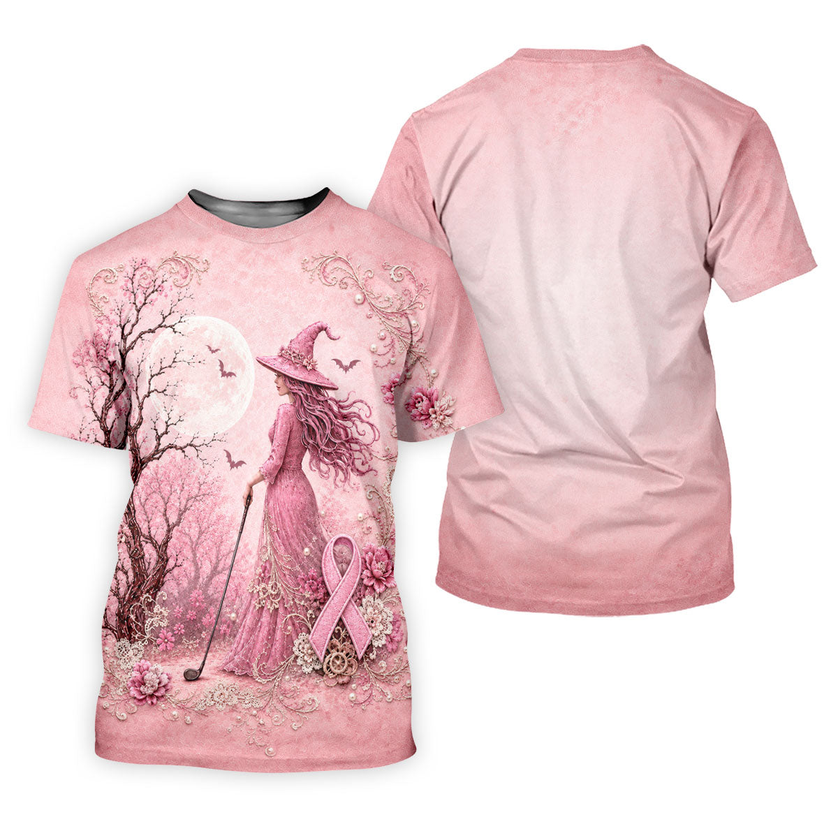 Breast Cancer Awareness Pink Witch Moon Women’s Golf Polo, Golf Shirts For Women