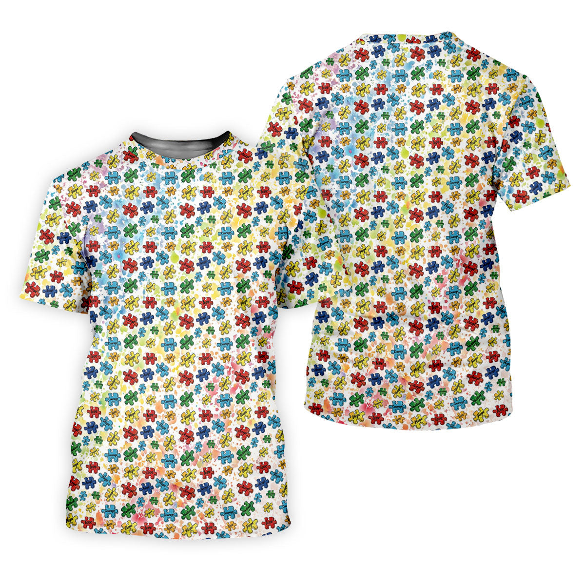 Autism Awareness Jigsaw Puzzle Pieces Rainbow Paint Splatter Men's Golf Shirt, Polo Shirts For Men