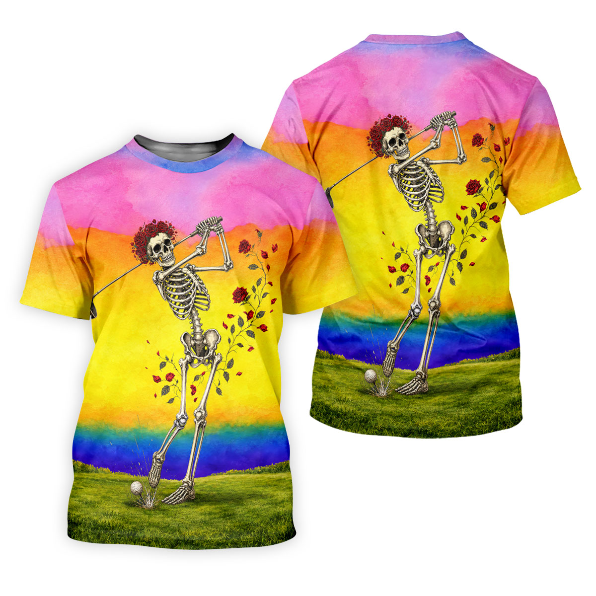 Rainbow Skeleton Golfer Golf Polo Shirt, Mens Golf Shirts, Hawaiian Golf Shirt