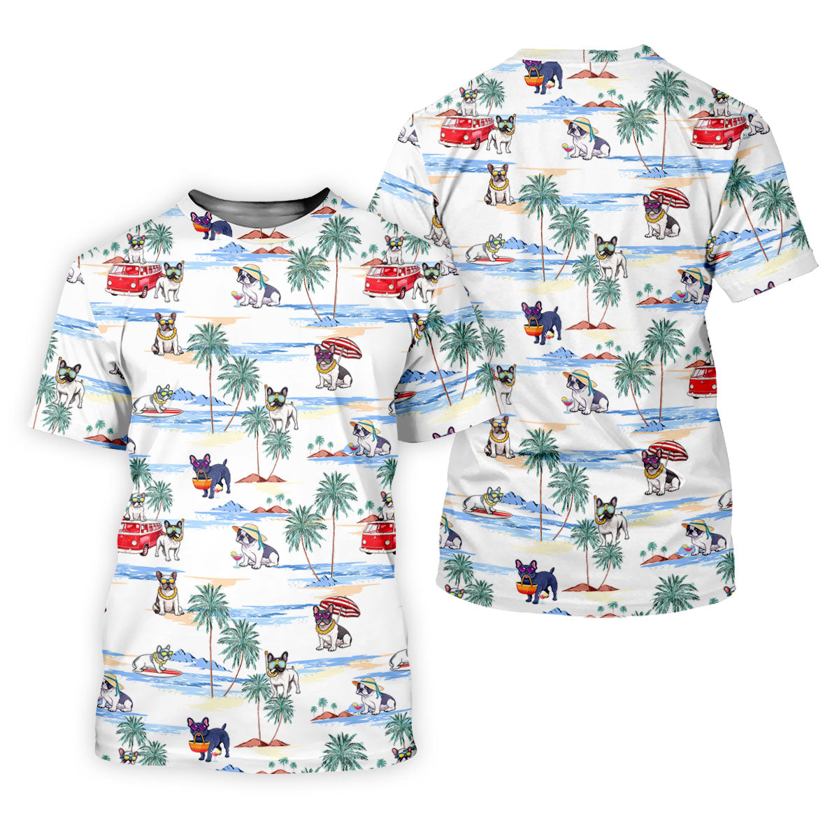 French Bulldog Beach Vacation Hawaiian Golf Polo Shirt, Mens Golf Shirts, Golf Apparel For Men