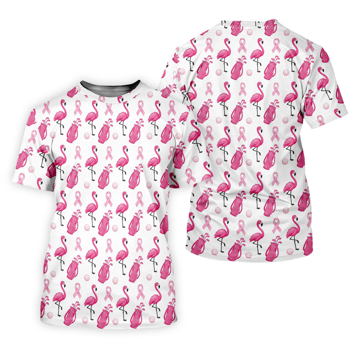 Pink Flamingo Golf Bag Breast Cancer Polo Shirt, Men's Golf Shirt, Printed Golf Shirts