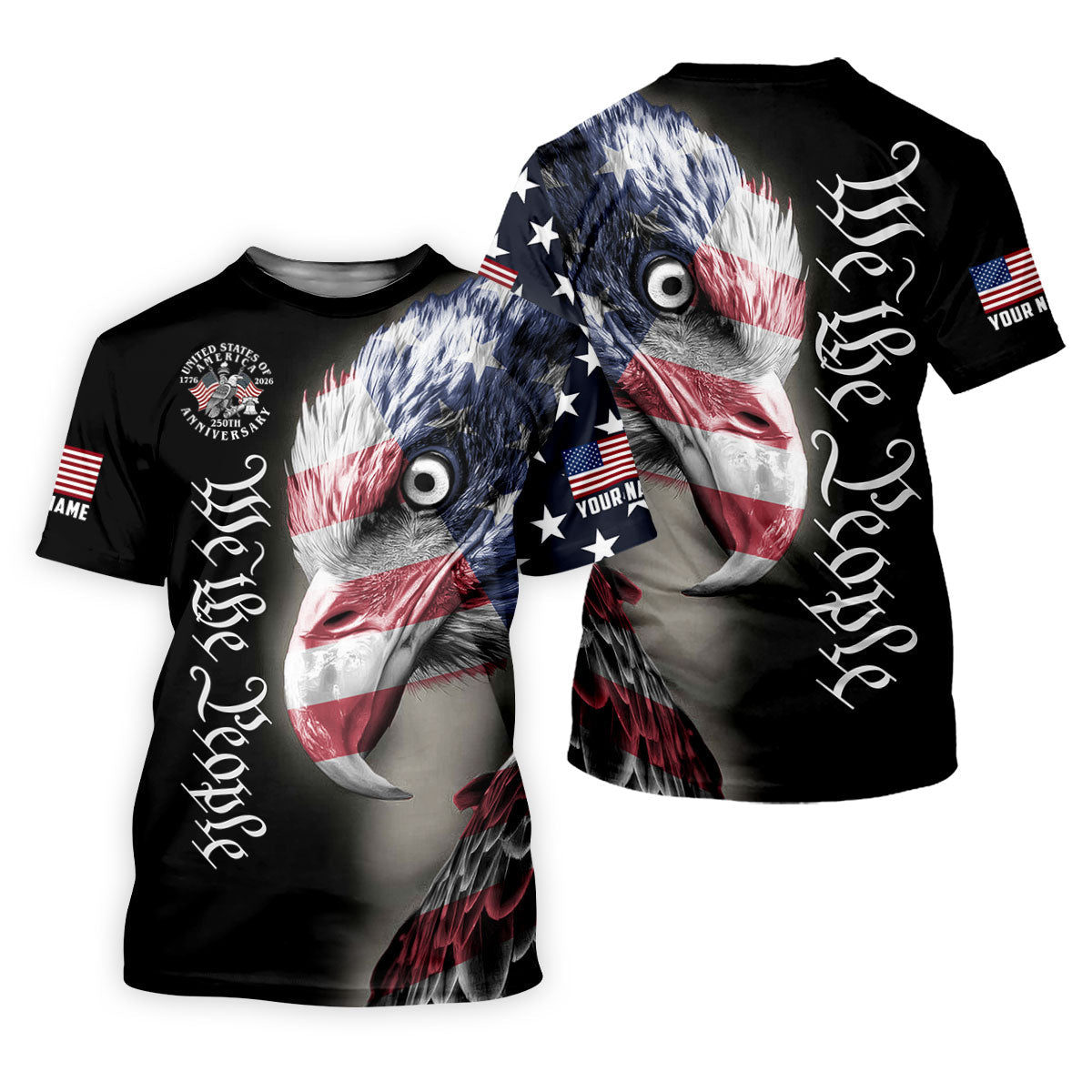 We The People Patriotic Bald Eagle American Flag Golf Shirt, 4th Of July Golf Shirts For Men