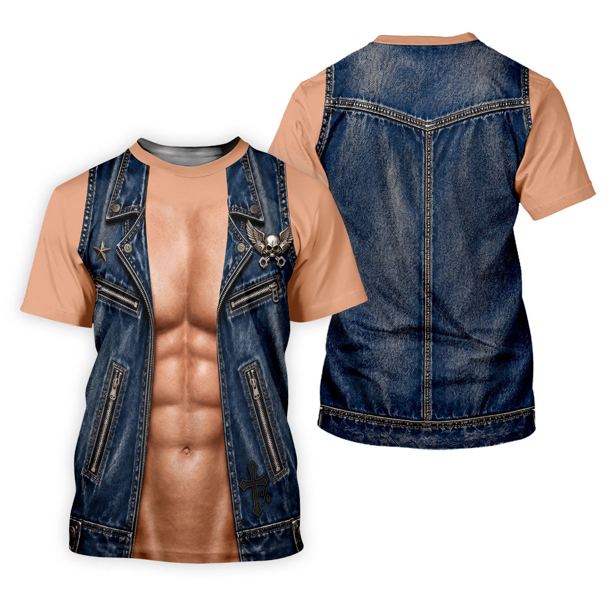 Blue Denim Vest Illusion Golf Polo Shirt, Ladies Golf Tops, Golf Polo For Women
