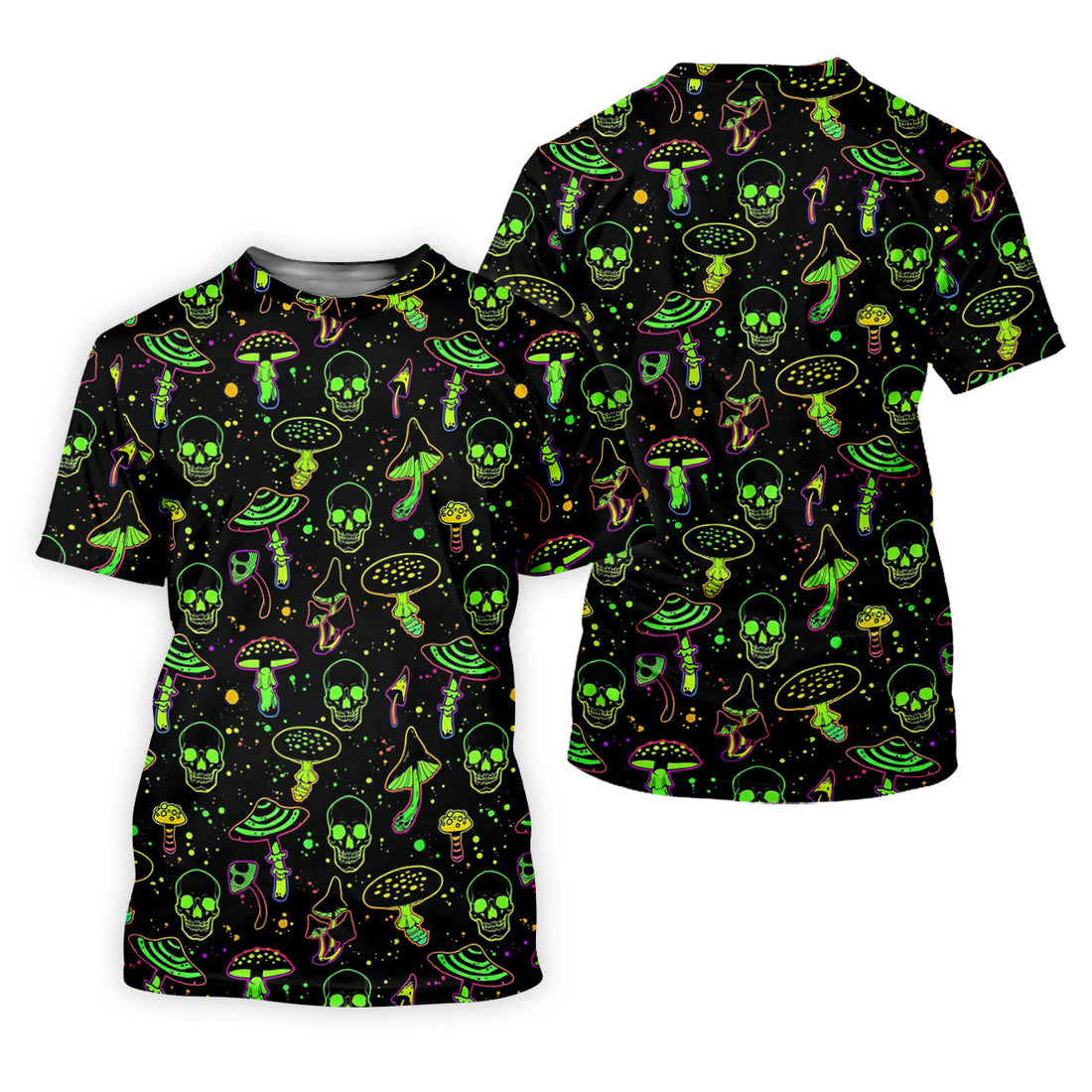 Mushroom And Skull Neon Pattern Hawaiian Golf Shirt, Fun Golf Shirt, Women's Golf Tops