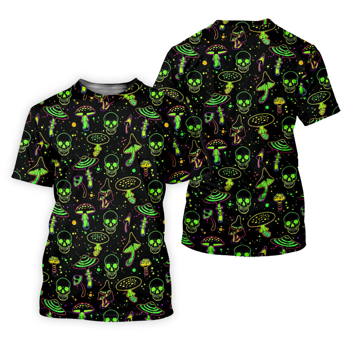 Mushroom And Skull Neon Pattern Hawaiian Golf Shirt, Fun Golf Shirt, Women's Golf Tops