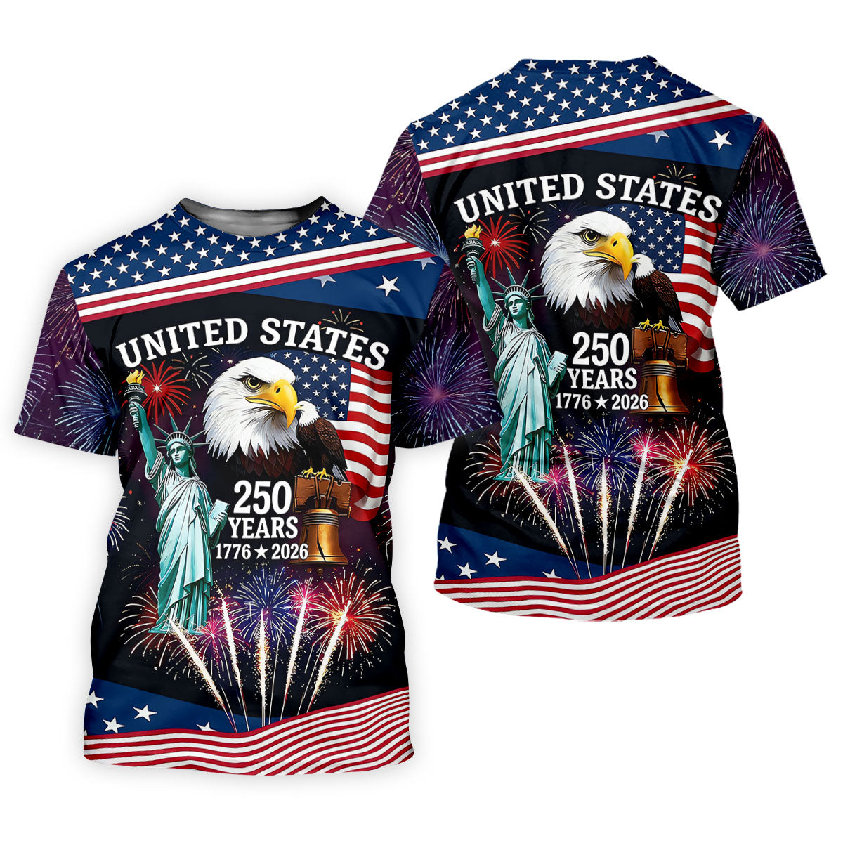 250 Years American Symbols US Flag Golf Shirt, Patriotic 4th Of July Golf Shirt For Women