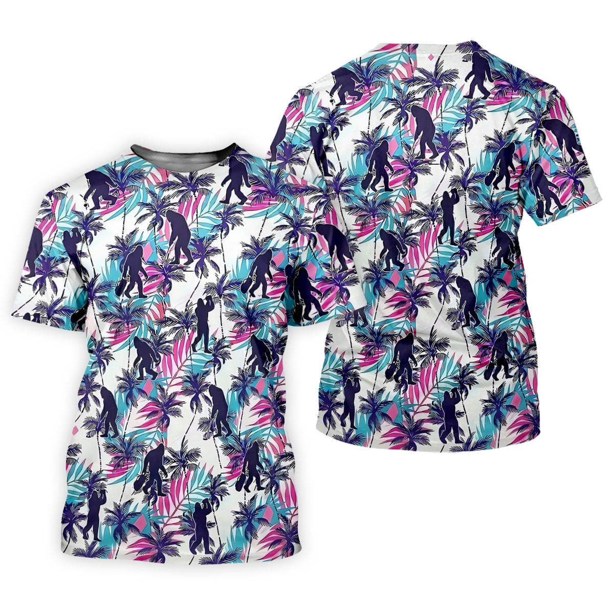 Funny Bigfoot Golfer Tropical Palm Pattern Polo Shirt, Golf Shirts For Women, Ladies Golf Shirts