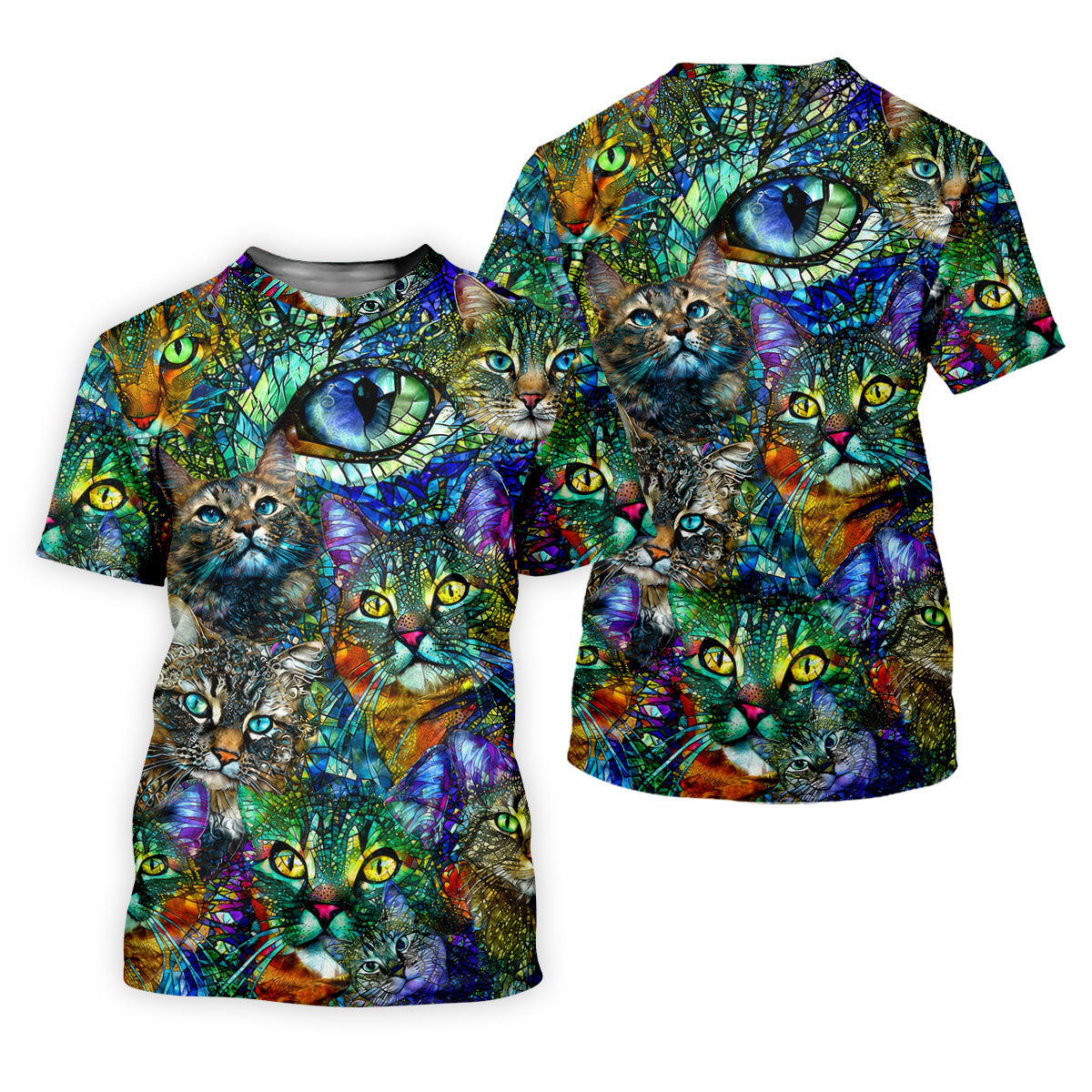 Colorful Stained Glass Cat Art Golf Polo Shirt, Golf Shirts For Women, Women's Golf Polo