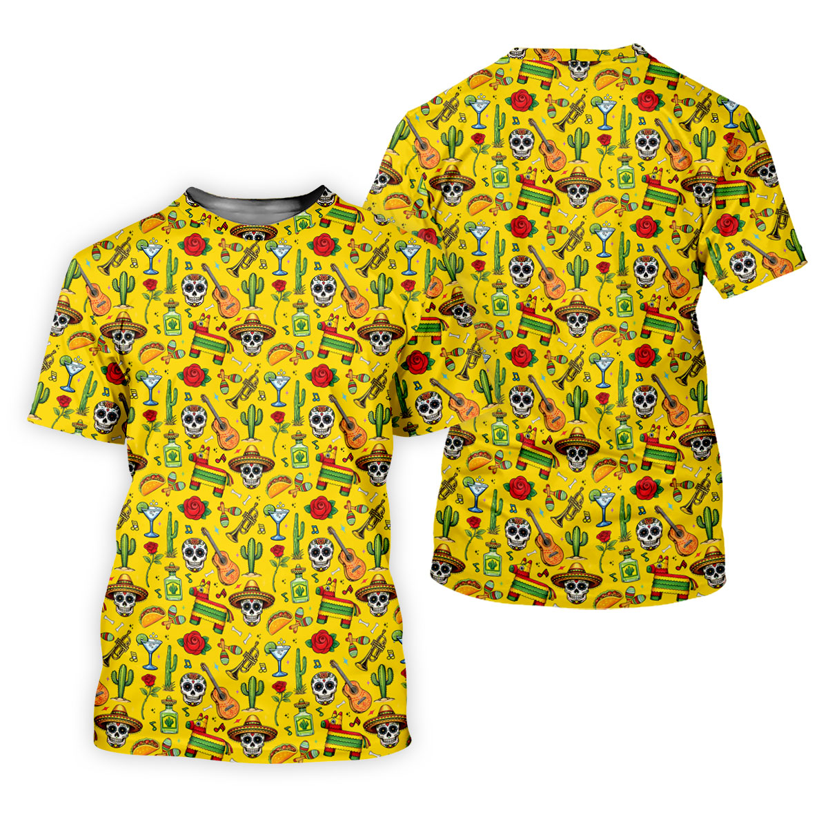 Decorated Skulls Party Items Cinco De Mayo Celebration Fiesta Themed Yellow Golf Shirt For Women