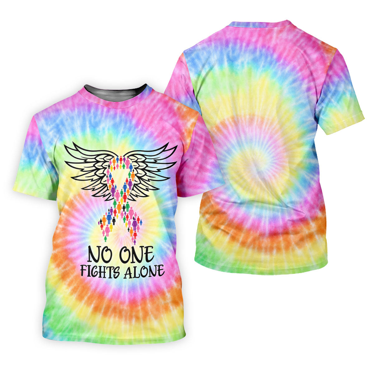 No One Fights Alone Cancer Ribbon Wings Polo Shirt, Golf Shirts For Men, Mens Golf Shirts
