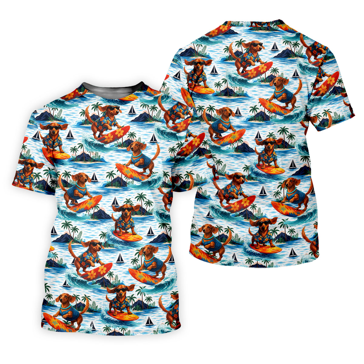Funny Dachshund Surfing Beach Hawaiian Golf Shirt, Summer Vibe Golf Shirt For Women